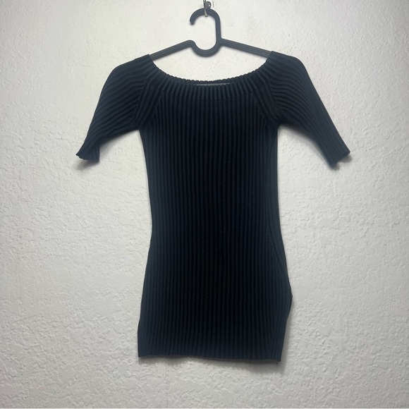 Helmut Lang Ribbed Short Sleeve Silk Blend Top - Picture 1 of 7